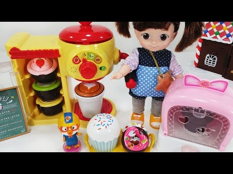 콩순이 커피 머신 카페놀이 와 뽀로로 부푸러 빵가게 장난감 인형놀이 Baby Doll Cafe play and bread shop Bakery toys