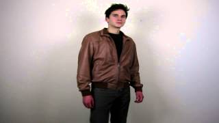 Men's Tan Leather Bomber Jacket - Bronson