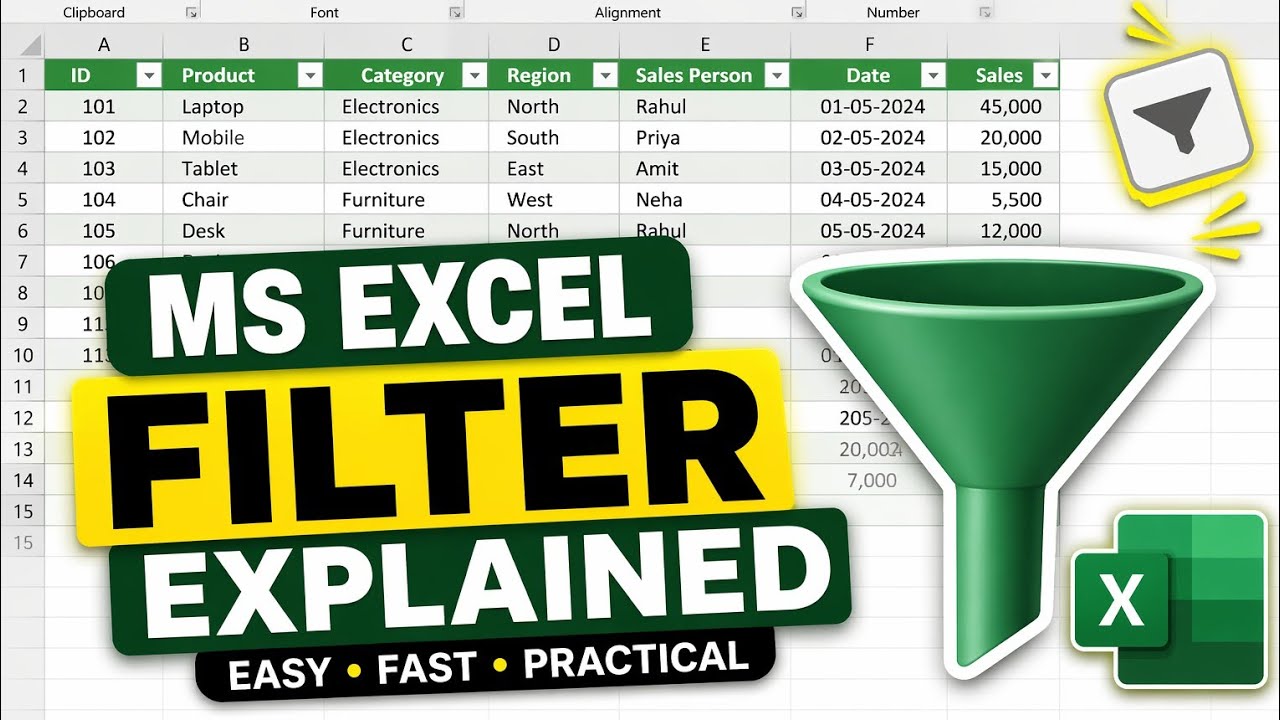 MS Excel Filter Explained | Easy Filter Option Tutorial in Excel ...