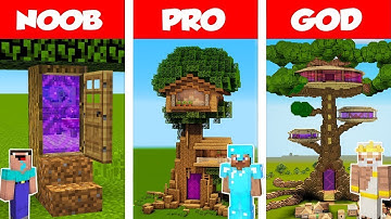 Minecraft NOOB vs PRO vs GOD: Portal Tree House Challenge in Minecraft / Animation