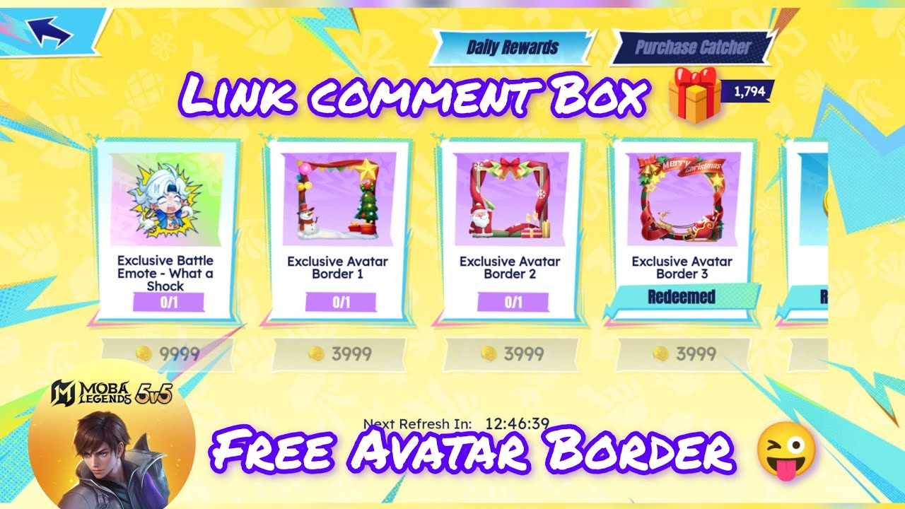 Moba legend 5v5 Free offers 🎁 Avatar Border 😜😉 Play now 