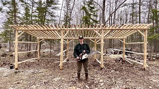 DIY Solo Off Grid Log Woodshed Build From Start To Finish