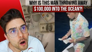 Why is this man throwing $100,000 into the ocean (and down the toilet)
