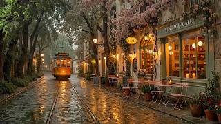 Quiet Vintage Café Tram Street in the Spring Rain 🌧️ Relaxing Warm Jazz for Study & Peaceful Moments screenshot 5