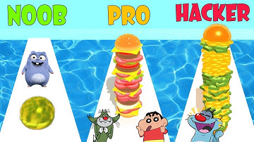 Noob vs Pro vs Hacker in Burger Rush | Oggy , Shinchan , Jack and Bulbule plays Burger Rush