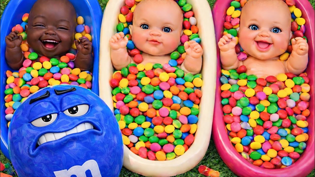 9 Minutes Satisfying with Full of 3 Rainbow BathTubs Candy with M&M's & Magic Slime Cutting Video