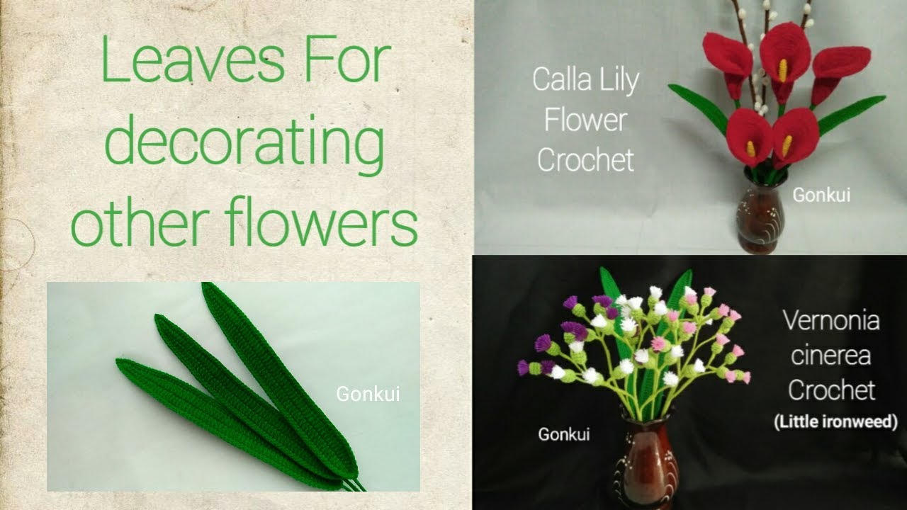 Crochet flowers|Leaves For decorating other flowersถักใบสำหรับตกแต่งดอกไม้อื่นๆ#crochet #ถักใบไม้