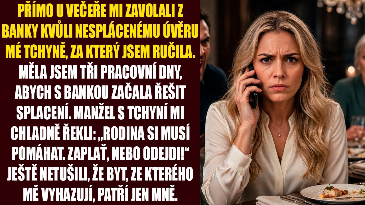 Telefon zazvonil uprostřed večeře a jeden hlas mi otočil život naruby: „Jste ručitelka. Dlužná částka činí 526 000 korun.“ Seděla jsem naproti tchyni, která si klidně krájela karbanátek, a...