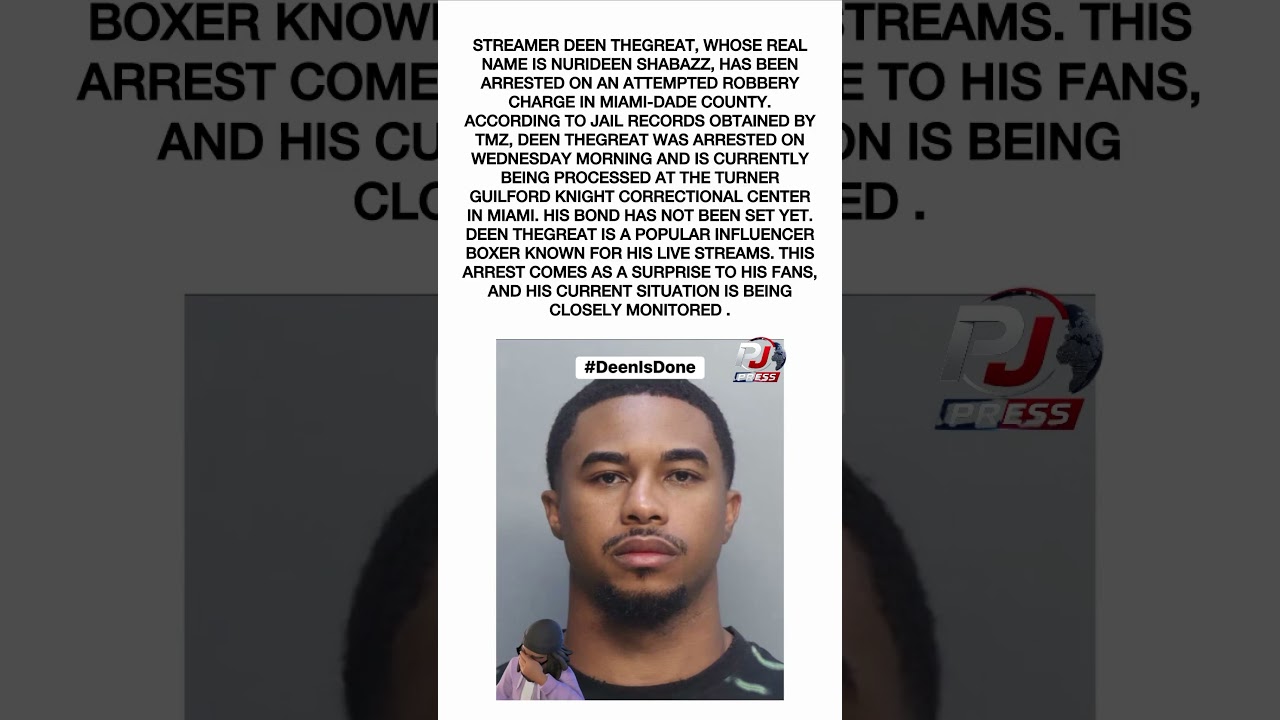 Watch streamer deenthegreat arrested for attempted robbery 😳 #deenthegreat #streamer #arrest on YouTube Watch streamer deenthegreat arrested for attempted robbery 😳 #deenthegreat #streamer #arrest on YouTube
