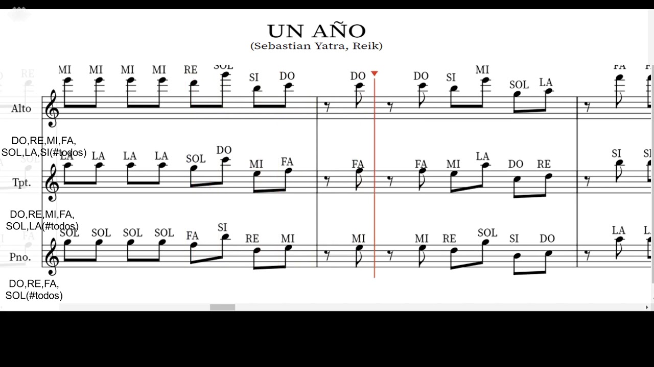 Un año - Sebastián Yatra, Reik - Notas musicales para principiantes