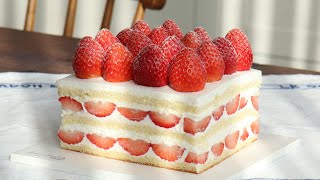 [4K]호텔에서 먹어본 딸기쇼트케이크 strawberry short cake (제누와즈 공립법, 화이트 가나슈몽떼크림)