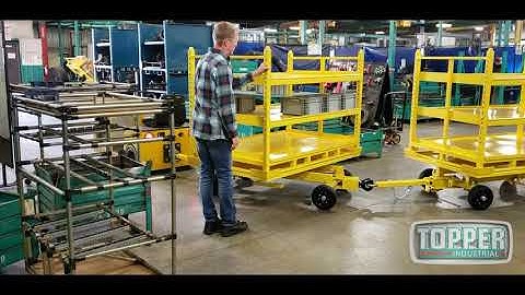 Material Handling Cart Delivery-Tugger Cart-Quad Steer Rotate & Top Hat Shelf Rack