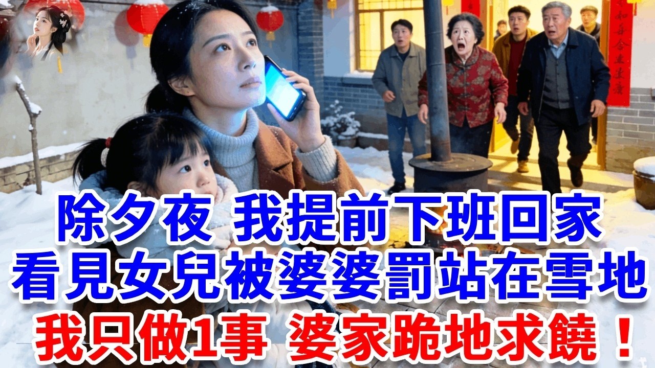 除夕夜，我提前下班回家，看見女兒被婆婆罰站在雪地裡，婆婆：敢哭就再罰一小時！我靜了3秒裹緊女兒，只做1事，婆家跪地求饒！#詩涵講故事#為人處世#生活經驗#情感故事#晚年哲理#說故事#完結