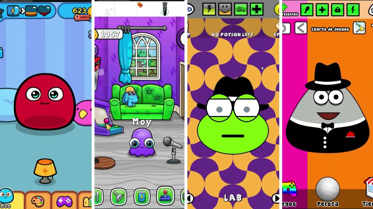Pou, Mou, Moy y My Boo. #2. Jugamos sky jump los 4 juegos.