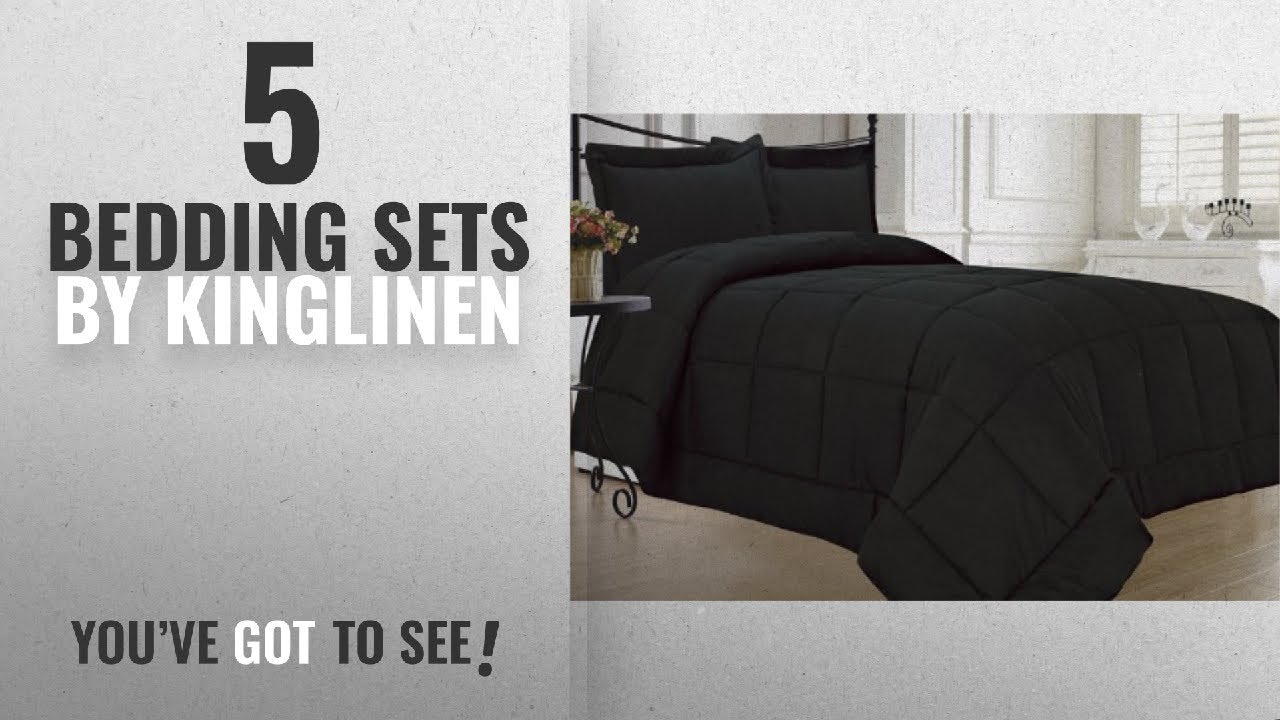 Top 10 Kinglinen Bedding Sets [2018]: KingLinen Down Alternative 3 Pcs Comforter Set, Queen, Black