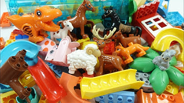 Satisfying Building Blocks Marble Run ASMR Roller Coaster Horse Sheep Deer Animals course