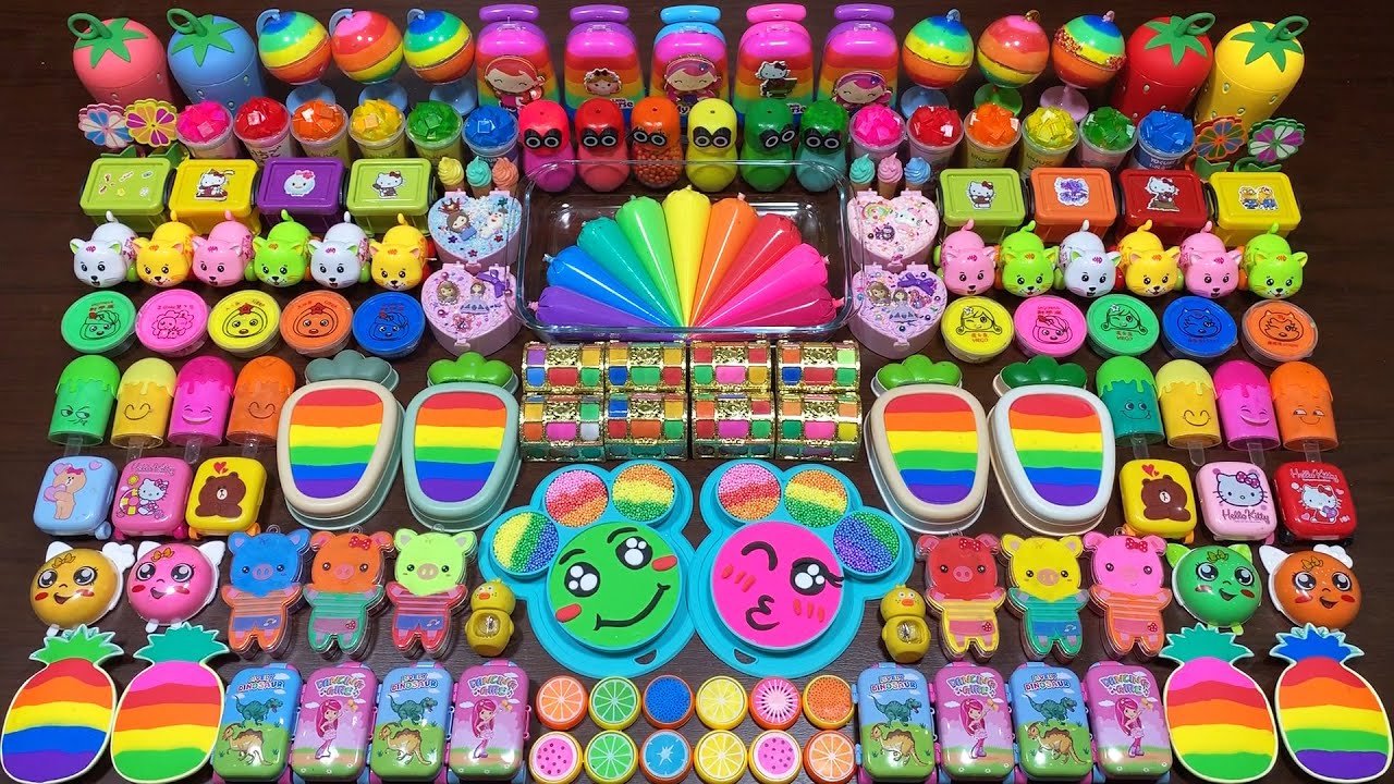 SATISFYING WITH CLAY PIPING BAG & GLITTER | Mixing Random Things Into GLOSSY Slime 