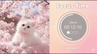 🌸 Pomodoro Timer 2 Hours | 25/5 Pomodoro x4 | Circular Progress Bar | Lo-fi Music 🐱🤍