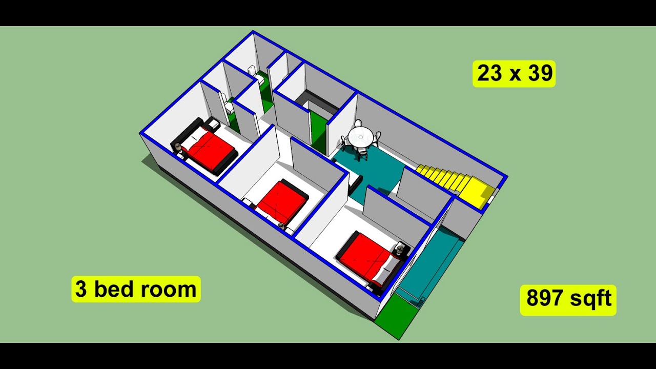 23 X 39 Sqft Modern House Plan Design II 23 X 39 Ghar Ka Naksha II 3 