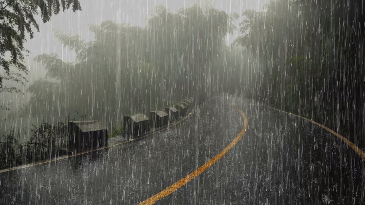 Sounds Rain And Thunder On Road | Heavy Rainy Everyday for Sleeping, Focus & Relax