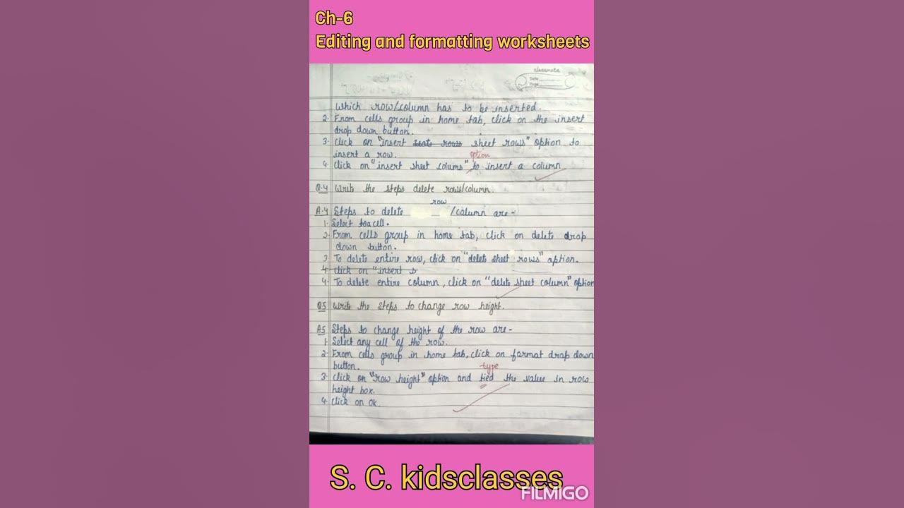 computer - class 7 ||ch.6 editing and formating worksheets||# ...