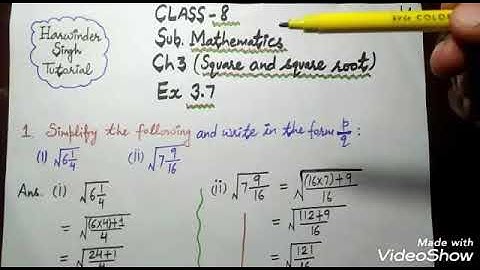 Class 8 Maths , Ex 3.7 Square and Square root