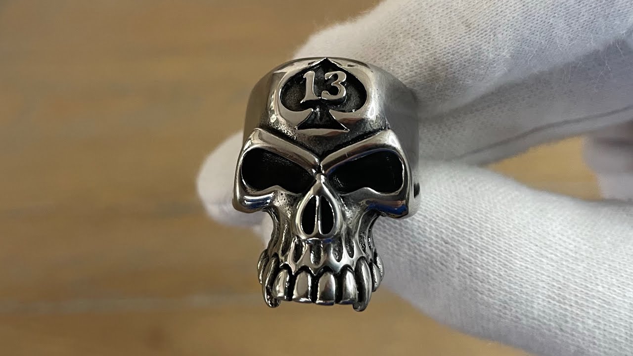 Bague Chevalière Homme Acier Inox Massif - Motif Crâne Biker Gothique, Taille 13