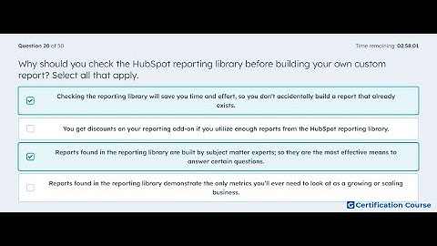 Why should you check the HubSpot reporting library before building your own custom report? Select al