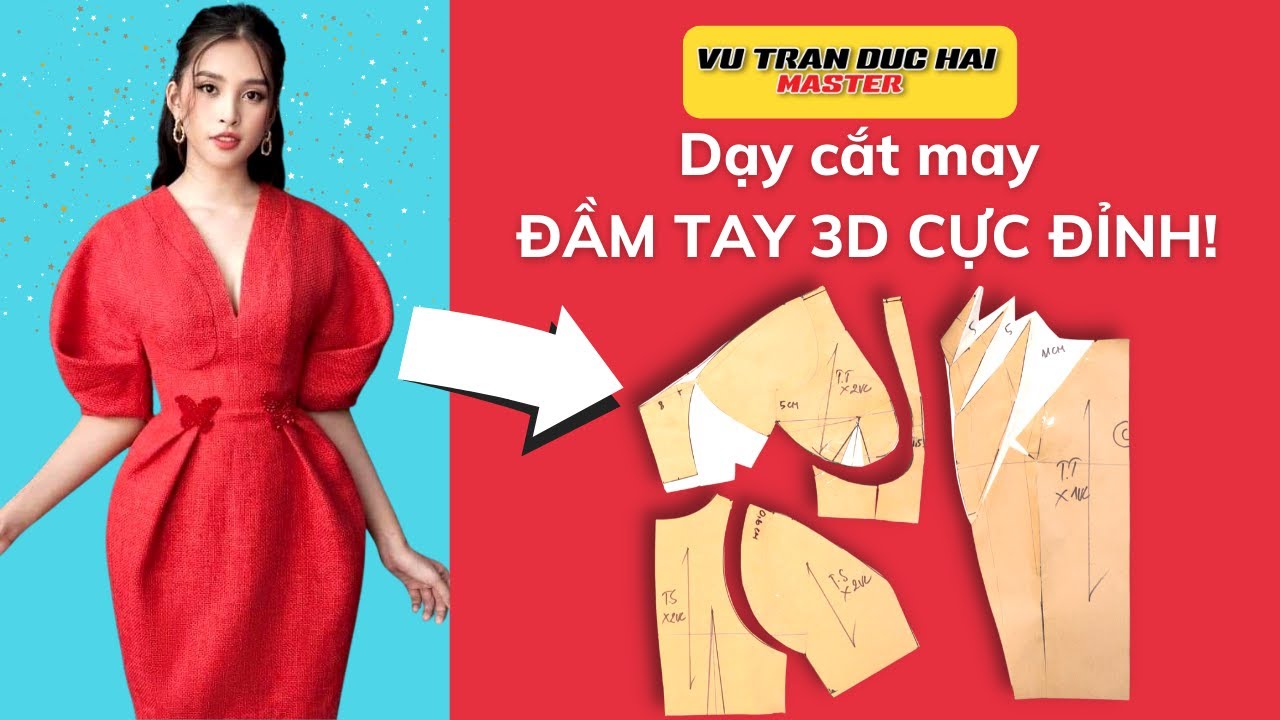 28 - Dạy cắt may miễn phí/ Đầm Tay 3D CỰC CHẤT/ How to make TR-Cuting 3D Sleeveless Dress