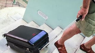 The smart suitcase with built in tank tracks to easily climb stairs