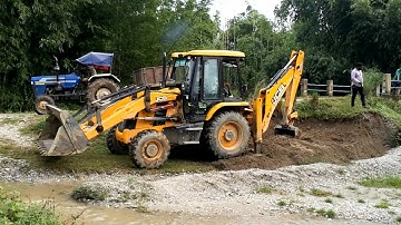 JCB Machine Making Drain- JCB 3Dx Loading Soil In Tractor pulling - JCB & Tractor Video.