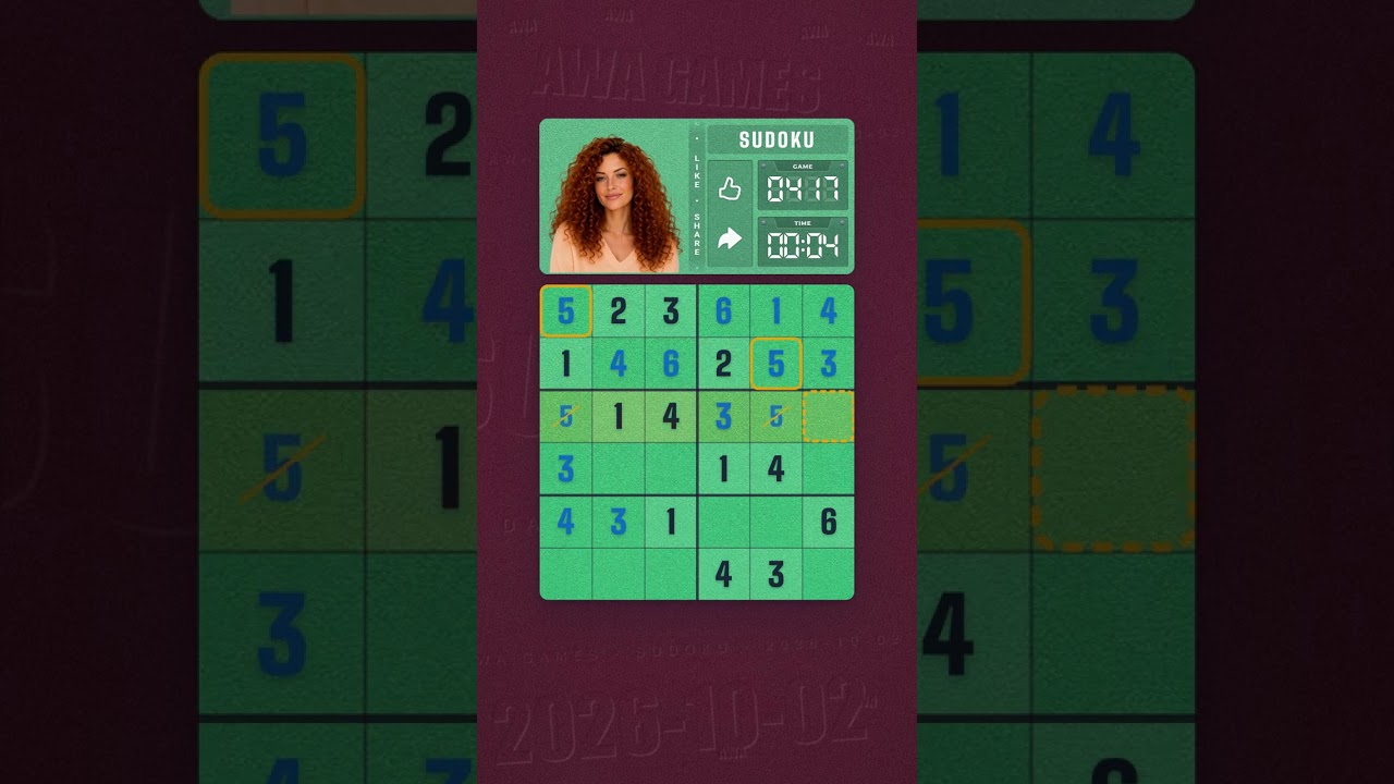 LinkedIn Mini Sudoku #417 solved board for October 2, 2026, 6x6 grid