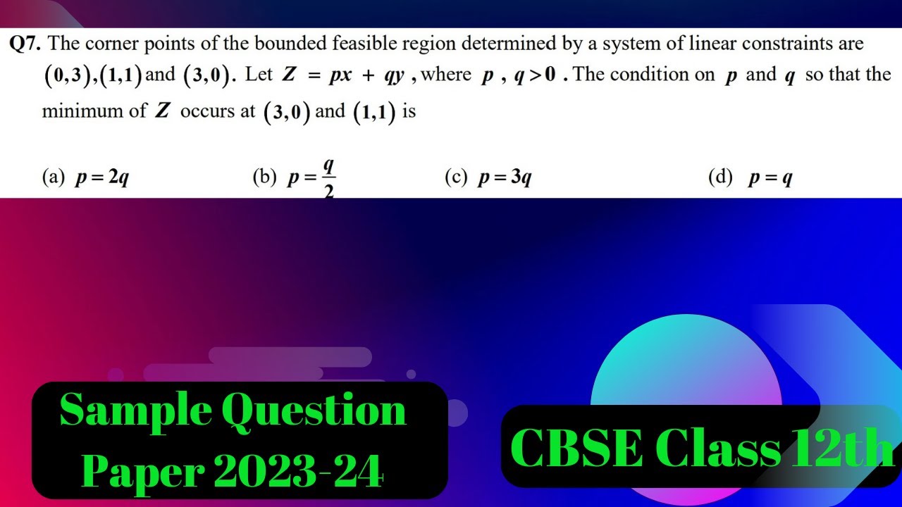 Q7. The corner points of the bounded feasible region determined by a ...
