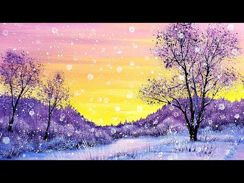 Snowy Winter Sunrise Landscape Acrylic Painting LIVE Tutorial