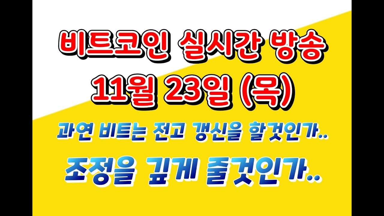 비트코인 11월 23일 라이브 방송 / 과연 비트는 전고 갱신을 할 것인가, 조정을 깊게 줄 것인가...