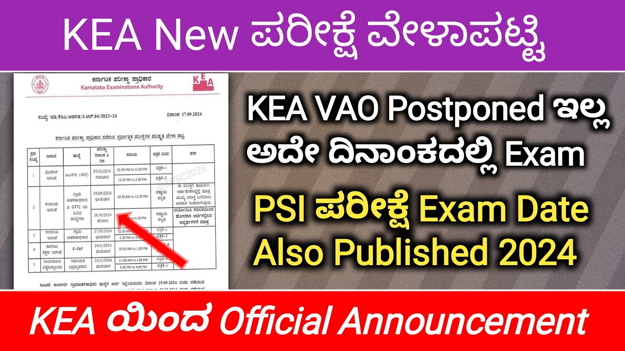 karnataka-examination-authority-kea-psi-and-vao-recruitment-exam-date