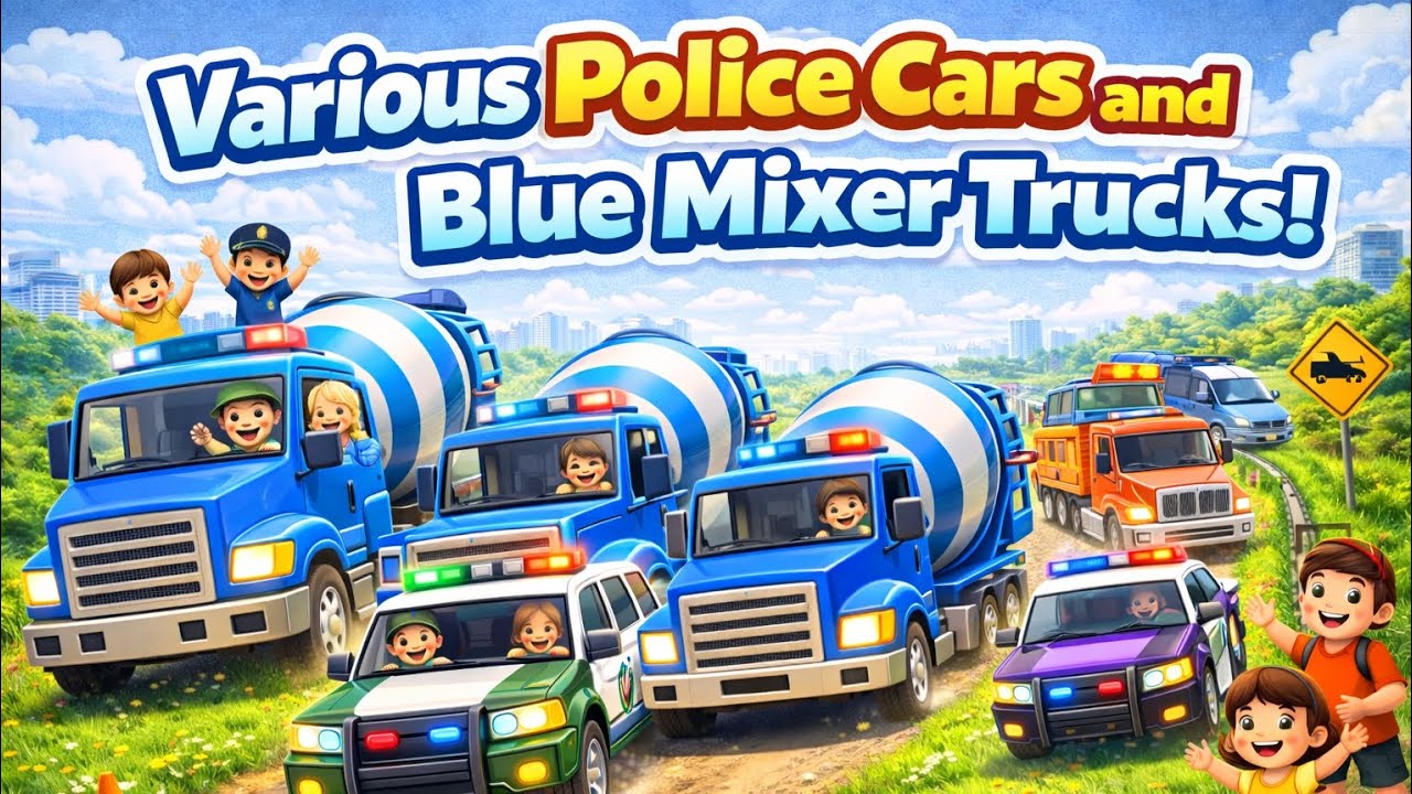 POLICE CARS AND BLUE MIXER TRUCKS  |OFF-ROAD RACING FOR KIDS | 
