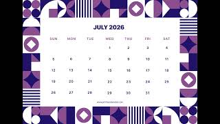 July 2026 Calendar | Printable A4 & US Letter | Portrait & Landscape | Free PDF Download | July 2026