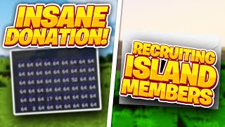 ⁣INSANE DONATION! + WE ARE RECRUITING FOR OUR ISLAND [RANK GIVEAWAY] | Minecraft Skyblock | PvPWars