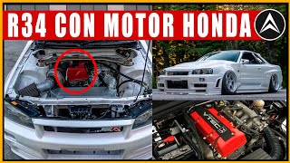 Un Nissan Skyline R34 con Motor Honda K24. El R34 GT Type R de Iliminate