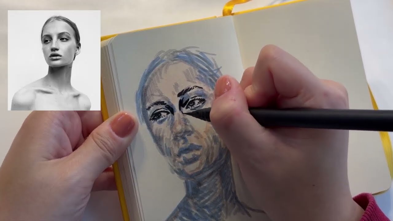 Daily portrait sketch using brush pens 