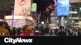 Chaotic Scene At Yonge And Dundas As Fireworks And Vehicles Flood The Intersection