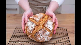 PÂINE fără frământare cu 40% făină de SECARĂ - rețeta ușoară de pâine COAPTĂ în OALA de fontă