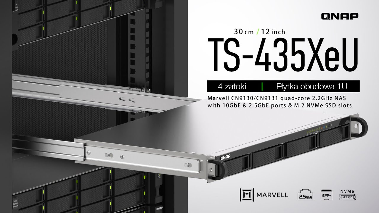 Wydajny NAS RACK 1U z CPU ARM - TS-435XeU - YouTube