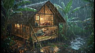 CAMPING IN HEAVY RAIN AND THUNDER // Struggling to build a fishing shelter, fish, shrimp