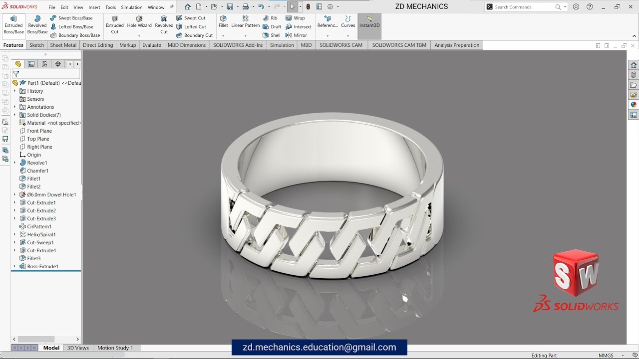 SolidWorks Tutorial : Designing a Silver Metallic Ring ( Jewelry Design ...