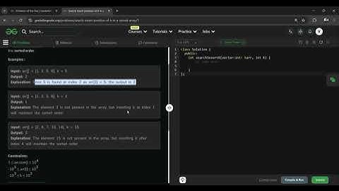 Search insert position of K in a sorted array  GFG POTD (20 DECEMBER 2025)