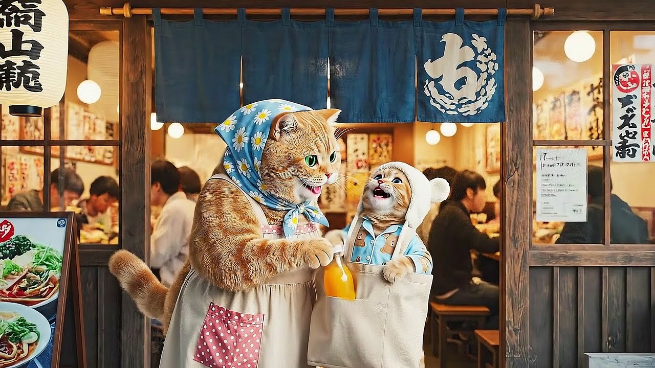 Kitten Ginger Helps Mama Cat at the Ramen Shop 🐾🍜 | A Warm Family Story ❤