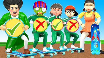 Squid Game (오징어 게임) vs Scary Stranger 3d Trying choose right skateboard challenge game candy shape