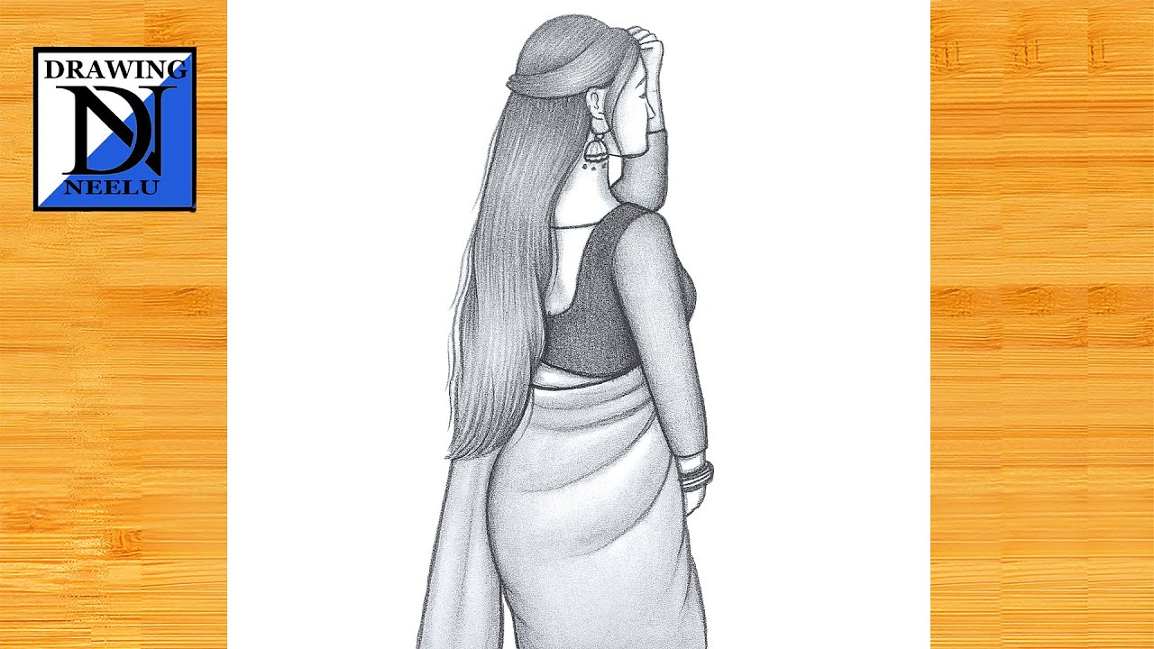 How to draw a cute Girl in Saree -Side Pose || Pencil sketch for beginner || Girl drawing || Drawing